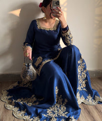 Stunning Chinon Embroidery Work Teal Blue Color Sharara Suit