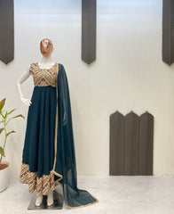 Stunning Sequence Work Green Color Gown
