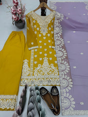 Elegant Embroidered Yellow Color Palazzo Suit Set