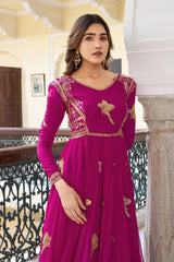 Marvelous Pink Georgette Thread Work Gown