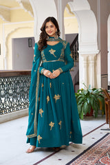 Marvelous Pink Georgette Thread Work Gown