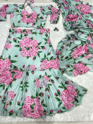 Admiring Flower Print Multi Color Lehenga Saree