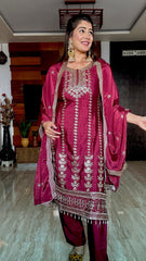 Outstanding Cinon Silk Maroon Color Salwar Suit