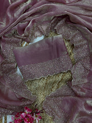 Party Wear Diamond Work Silk Onion Color Saree