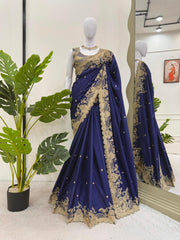 Function Wear Rangoli Silk Navy Blue Color Saree