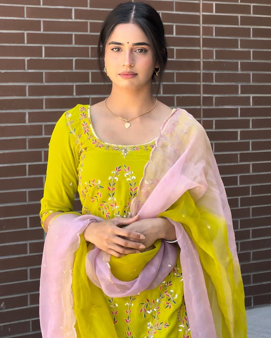 Stylish Green Georgette Sequence Work Sharara Suit