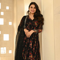 Wonderful Georgette Black Color Anarkali Gown