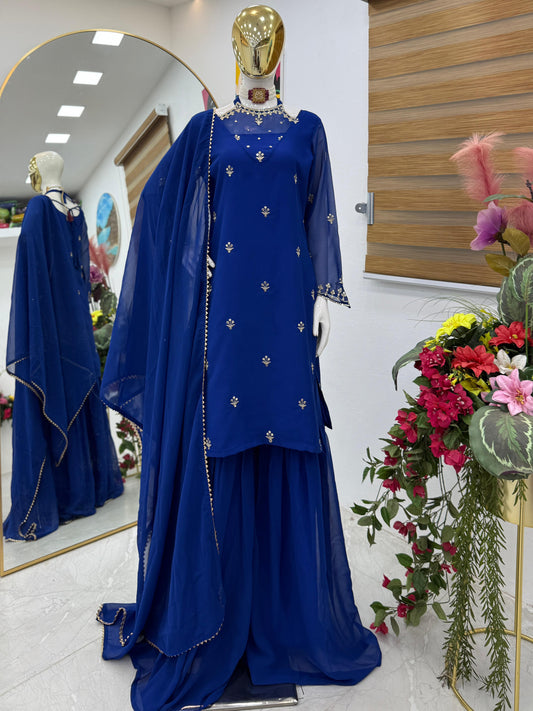 Round Neck Blue Color Stylish Palazzo Suit