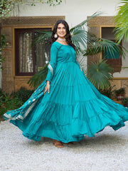 Function Wear Vichitra Silk Sky Blue Color Gown