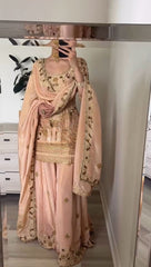Fantastic Embroidery Work Peach Color Sharara Suit