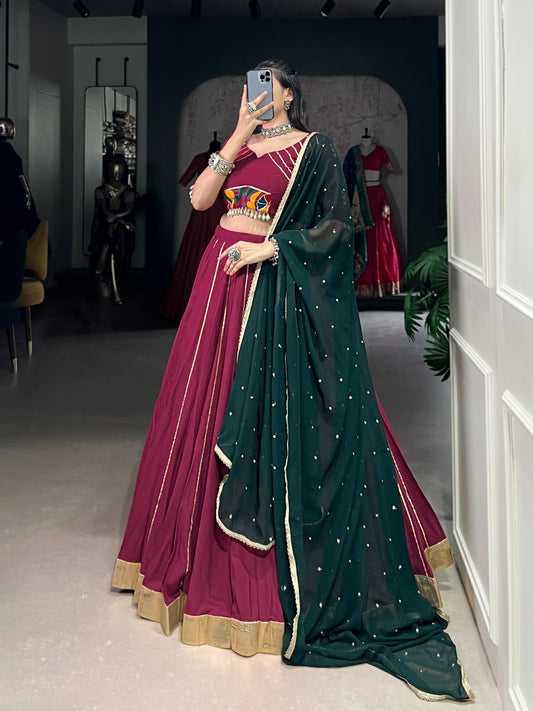 Designer Navratri Gamthi Work Maroon Color Lehenga Choli