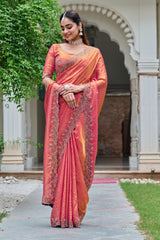 Marvelous Red Diamond Work Silk Saree