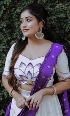 Beautiful Digital Print White & Purple Color Lehenga Choli