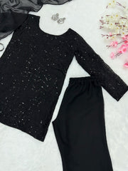 Preferable Sequences Work Black Color Palazzo Suit