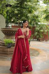 Good Looking Embroidery Sequence Work Pink Color Gown