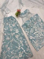 Shining Embroidery Work Sky Blue Color Palazzo Suit