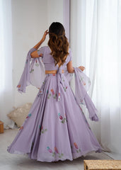 Stylish Lavender Hand Painted Lehenga Set