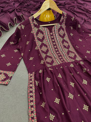 Delightful Foil Print Wine Color Salwar Suit