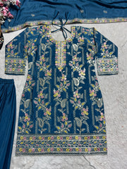 Preferable Embroidery Work Blue Color Palazzo Suit