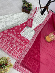Pink Color Digital Print Chinon Silk Palazzo Suit