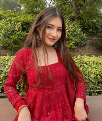 Wonderful Thread And Sequence Work Red Color Anarkali Suit