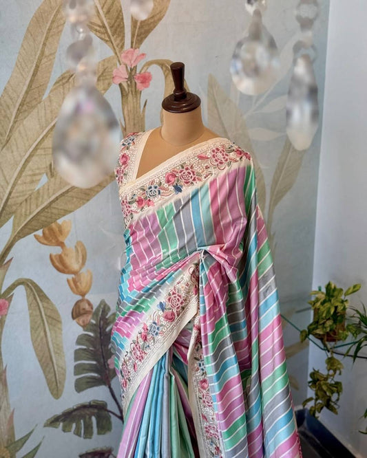 Multicolor Digital Print Vichitra Silk Saree