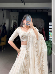 Attractive Embroidery Work White Color Lehenga Choli
