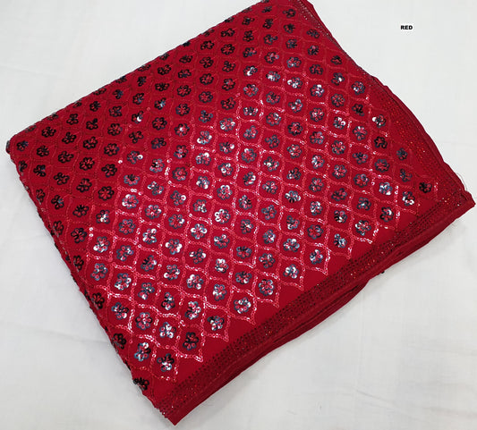 Awesome Georgette Sequins Work Red Color Saree
