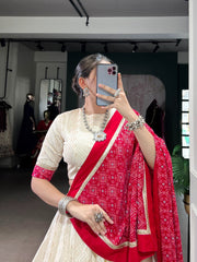 Gorgeous Red Cotton Bandhej Work Lehenga Choli