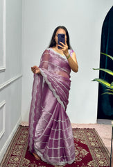 Peaceful Embroidery Zari Work Lavender Color Saree