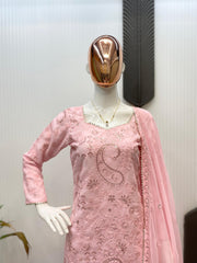 Alluring Pink Georgette Sequence Work Sharara Suit