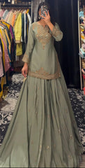 Awesome Embroidered Mehndi Color Top With Lehenga Choli
