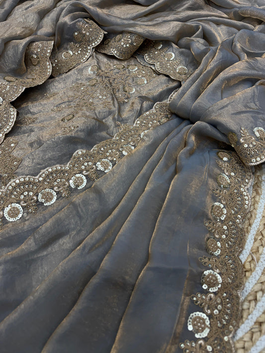 Beautiful Silk Embroidery Work Grey Color Saree