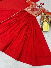 Captivating Pure Bandhrej Orange Color Gown