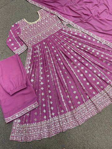 Outstanding Sequence Work Pink Color Nayra Cut Kurta Set
