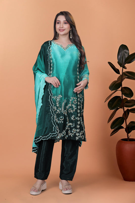 Exclusive Chinon Silk Double Shaded Salwar Suit