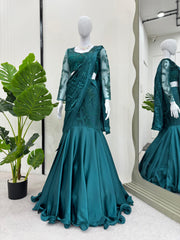 Wedding & Party Wear Color Teal Blue Lehenga Saree