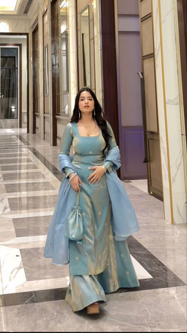 Daisy Sky Blue Silk With Sequence Work Palazzo Suit