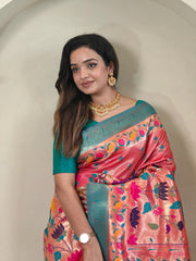 Blissful Paithani Silk Pink Color Saree