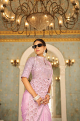 Glossy Embroidery Work Lavender Color Ready To Wear Saree