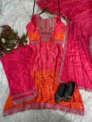 Elegant Sequence Work Pink Color Top Pant With Dupatta