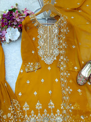 Fabulous Georgette Mustard Color Sharara Suit
