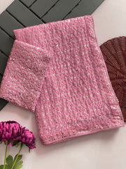 Party Wear Embroidery Work Pink Color Saree
