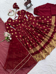 Attractive Maroon Jacquard Weaving Anarkali Suit