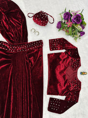 Superhit Maroon Color Moti Work Lehenga Saree