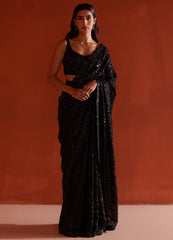Designer Georgette Sequence Work Black Color Saree