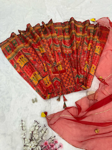 Gorgeous Red Organza Printed Anarkali Gown