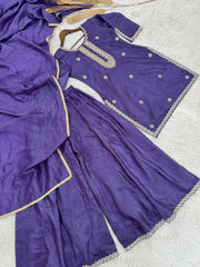 Pretty Purple Crush Silk Embroidery Work Palazzo Suit