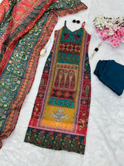 Function Wear Multi color Printed Top With Dupatta Set
