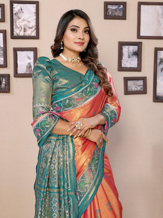 Flattering Tissue Silk Orange Color Saree